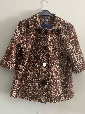 Thanx Collection Leopard Print Short Blazer - Brown, Large